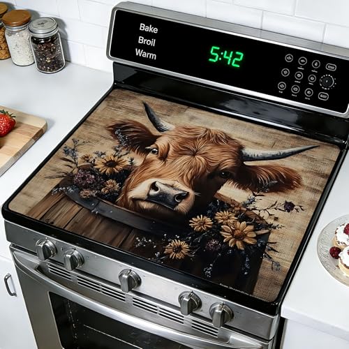 Stove Top Cover for Electric Stoves: All-in-One Heat-Resistant Protector Mat, Non-Slip Kitchen Counter Mat Cow Pattern 28''x20'' - color: CH186
