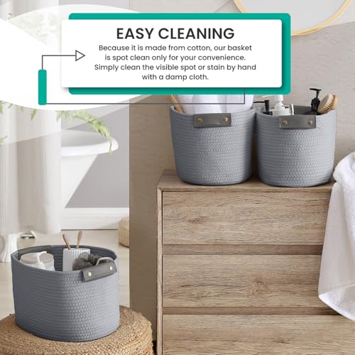 3 Pack Woven Cotton Rope Storage Basket, 15x10x9, Gray - color: Gray