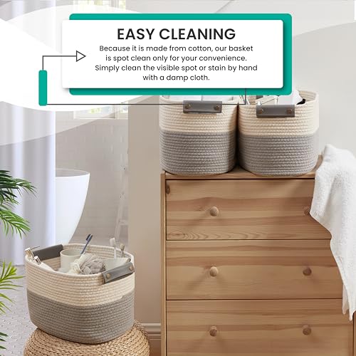 3 Pack Woven Cotton Rope Storage Basket, 15x10x9, White/Gray - color: White/Gray