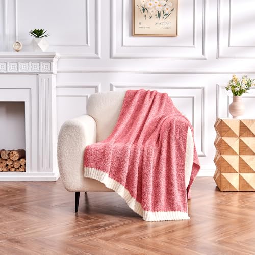 CozeCube Reversible Knitted Throw Blanket, Red White Melange 50"x60" - color: M-christmas Red, size: 50"x60"