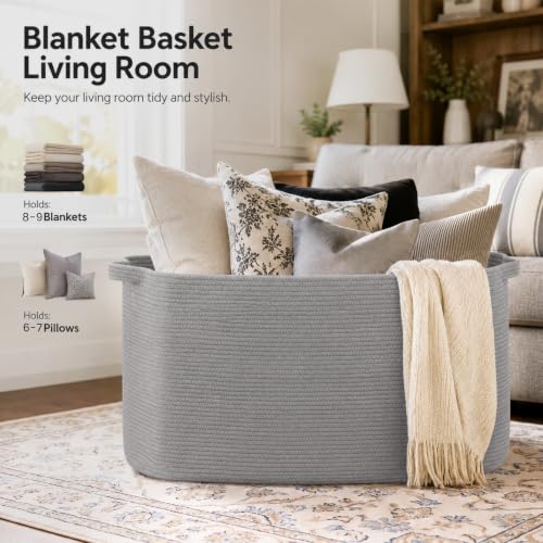 OIASKET 108L Extra Large Blanket Basket Living Room, 24.8" x 16.2" x 16.2" - color: Light Grey, size: 24.8" x 16.2" x 16.2"