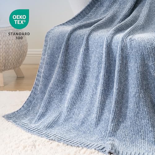 BATTILO HOME Blue Grey Chenille Throw Blanket for Couch, 51"x67" - color: Bluish Grey