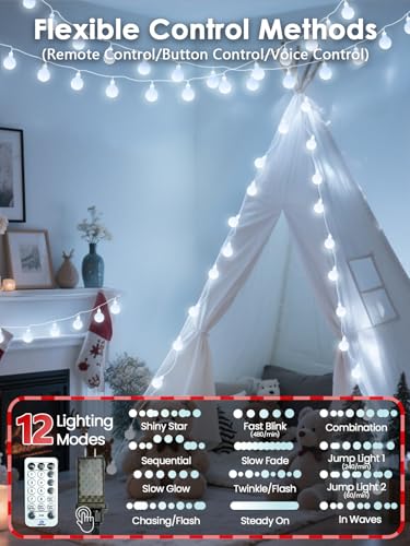 Connectable 43FT 100LED Globe String Lights Indoor, Smart Classroom Lights - color: White, size: 1 Pack(100 LED)