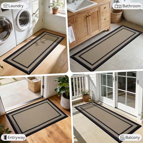 Kitchen Rugs Set, 2 PCS Non Slip Kitchen Mats, 17"x30"+17"x59" Brown - color: Linear Brown, size: 17"x59"+17"x30"