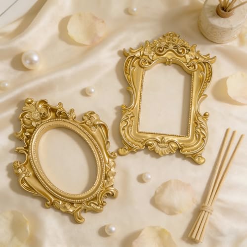 6Pcs Mini Gold Frames Small Vintage Picture Frames for DIY Craft - color: Gold, style: Style 2