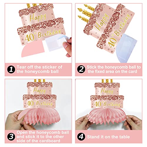 Turypaty Happy 40th Birthday Honeycomb Table Centerpieces Decorations Women - style: Pink Rose Gold 40th