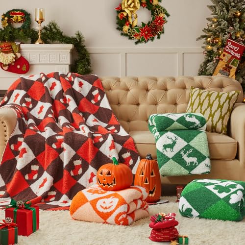 CYMULA Christmas Knit Throw Blanket - Super Soft Cozy Fuzzy Blankets for Couch, Sofa & Bed, Holiday Throw Blanket,60"x80" - color: Christmas Reindeer, size: Twin(60"x80")
