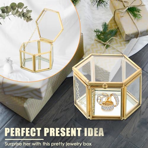NATGAI Mini Vintage Glass Jewelry Box with Lid 3.1 x 1.4 x 1.8 inch