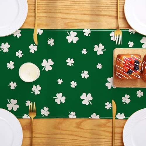 ONFAON St Patricks Day Table Runner 13 x 72 Inch,Green Lucky Shamrock Seasonal Spring Holiday Table Decorations Home Party Kitchen Dining Table Decor - size: St Patricks 02