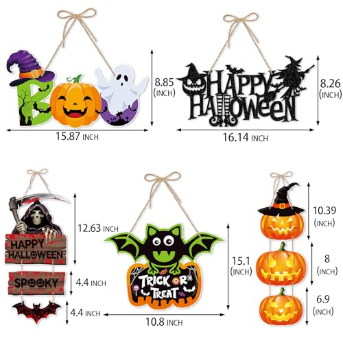 Halloween Home Front-Porch Door Hanger-Decor - 5pcs Scary Party Paper Signs Banners,Bats Spooky Creepy Ghosts Skulls Skeleton Pumpkin Wall Hanging Indoor Decorations Lasting Surprise - color: Halloween Door Hanger