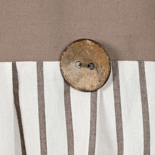 DOSLY Ides Farmhouse Rustic Taupe Cotton Valance Curtain, Brown Striped Pleated Design with Coconut Buttons, Multi-Room Window Treatment for Kitchen Living Room Bedroom, 52" W x 18" L - color: Taupe & Brown Striped, size: 52"W x 18"L (Pack of 1)