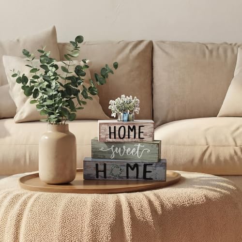 Cinnvoice 4 Pcs Eucalyptus Mason Jar Wooden Block Decor Tiered Tray Signs - style: Eucalyptus Mason Jar