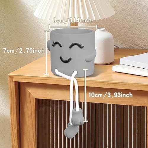 Uguisu 1 Piece Gray Cute Smiley Cement Planter, Small Plant Pot, Indoor Succulent Pot, Fun Planter with Hanging Feet for Living Room, Office, Desk and Bathroom Shelf Decor (Plants Not Included). - color: 1pcs