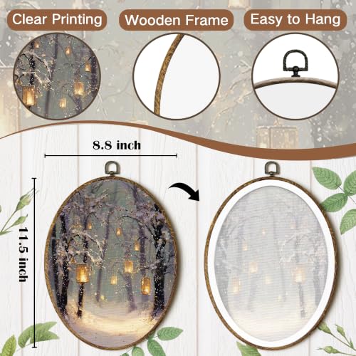 FSTCSV Winter Moody Christmas Lanterns Oval Wall Art Framed 8.8x11.5in - color: oval-16