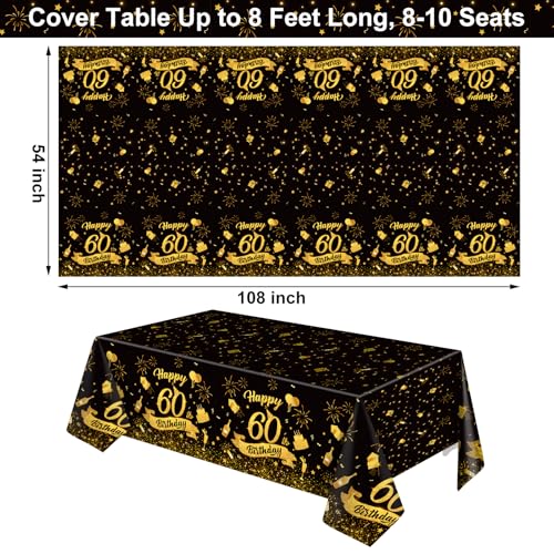 3 Pack 60th Birthday Plastic Tablecloth, Black Gold Disposable Table Cover - color: 60th Birthday