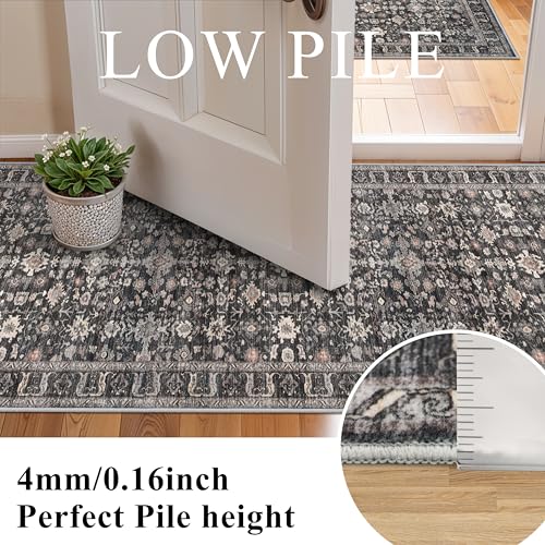 Entryway Rug 2x4 Runner Rug: Washable Runners for Kitchen Non-Slip Soft - color: Dark Black Gray, size: 2' x 4' (Rectangular)
