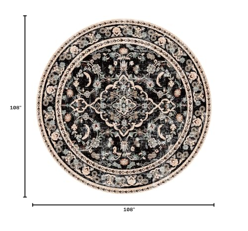 Vhong Boho Area Rugs Vintage Washable Modern Neutral Carpet Black and Brown 9×9 High Traffic Round Rugs for Dinning Room Living Room Bedroom Farmhouse Non Slip - color: Black/Brown, size: 9' (Round)