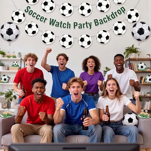 Soccer Birthday Party Decorations - 24PCS Soccer Party Banners for 2026 World Soccer Cup Merchandise | Soccer Party Decorations Hanging Backdrop for Birthday Party Home Classroom Favor Supplies Decor - color: Black White