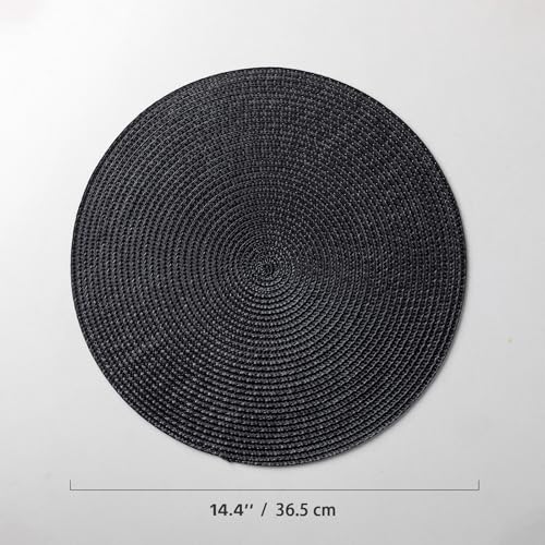 Baroyal Round Placemats Set of 8 Plastic Woven Placemats Washable Wipeable Table Mats for Dining Table Heat Resistant Non-Slip Circle Place Mats (Black) - color: Black