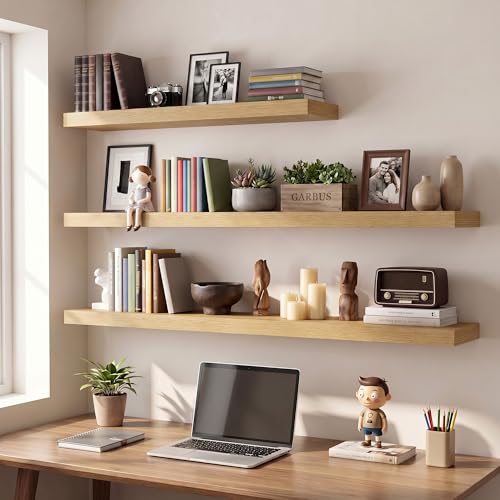 Vivelove Deep Floating Shelves, 30 x 8 Inch, Oak, Set of 2 - color: Oak, size: 30"Wx8"Dx1.4"H