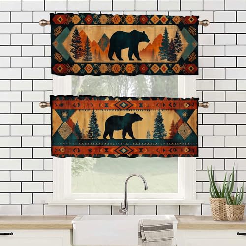 Classic Western Kitchen Valances for Windows 2 Pack Country Vintage Bear Valances Window Treatment for Bathroom Living Room Window Treatment Valances 54x18 inch - color: Classic Western