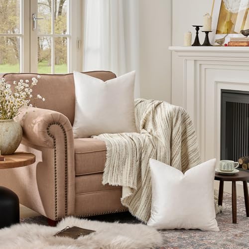 GIGIZAZA Velvet Pillow Covers 18x18 Decorative Pillows Pack of 2 Ivory - color: Ivory, size: 18" x 18" (Pack of 2)