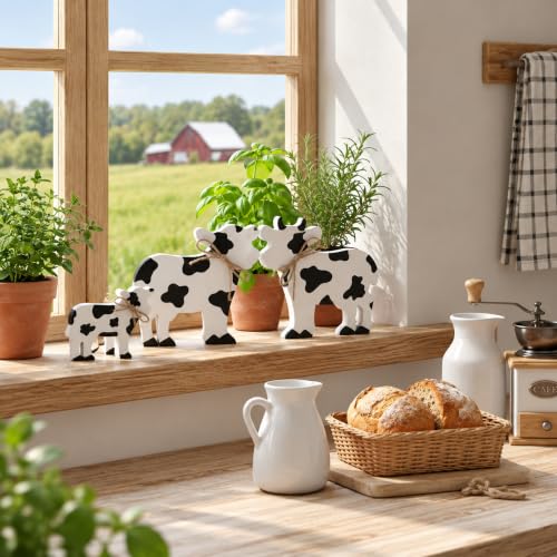 Redbaker 3 Pcs Farmhouse Cow Table Decor Wooden Cow Cutouts for Christmas - style: Cow