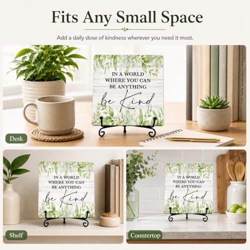 Be Kind Wood Sign with Stand, Positive Affirmation Desk Decor for Home Office, Inspirational Gifts for Women Men, Sage Greenery Wooden Plaque for Shelf Bedroom Table-B13 - style: Greenery Be Kind