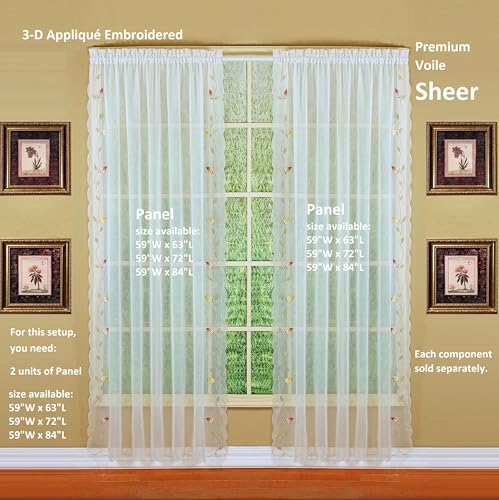 Today's Curtain,Vineyard 3-D Appliqué,Panel 72", Ecru, 59" W x 72" L - color: Ecru, size: 59"W x 72"L (Pack of 1)