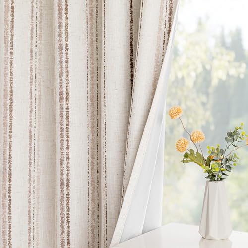 MYSKY HOME Farmhouse Striped Linen Curtains 100% Blackout 52Wx96L,2 Panels - color: Taupe/Blackout, size: 52"W x 96"L (Pack of 2)