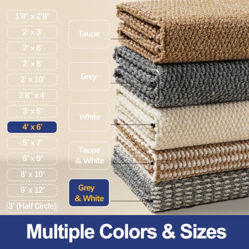 Faux Jute Area Rug 4'x6', Washable & Non-Slip, Grey & White - color: Grey & White, size: 4' x 6' (Rectangular)