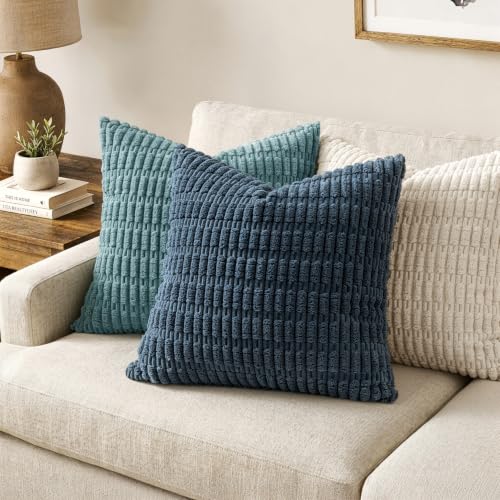 MIULEE Corduroy Decorative Throw Pillow Covers 16x16 Blue Pack of 2 - color: Blue, size: 16" x 16" (Pack of 2)