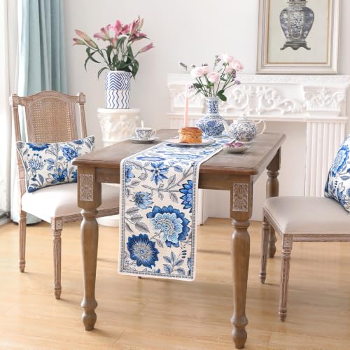 ISAENNE Designer French Linen Long Table Runner,102"x12"-Blanch - color: Blanch, size: 12X102 Inches