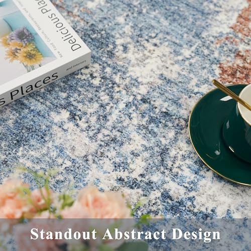 2x5 Washable Kitchen Rug Runner – Non-Slip Abstract Modern Neutral Small Rug for Bathroom, Hallway, Bedroom, Laundry Room, Entryway – Soft Low-Pile Thin with Rubber Backing (Blue Rust, 2x5) - color: Blue Rust, size: 2' x 5' (Rectangular)