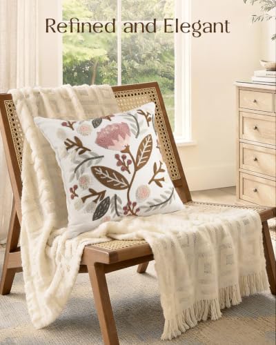 Embroidered Floral Throw Pillow Cover 18x18 Inch, Elegant Flower - color: Elegant Flower, size: 18" x 18" (Pack of 1)