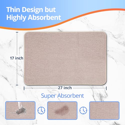Upgraded Bath Mat 17x27Inch, Thin Bath Mats Rugs with Rubber Backing Non-Slip, Absorbent,Quick Dry Machine Washable, Home Decor Accessories Cozy Cloth Bathroom Rugs fit Under Door/Sink/Tub-Biege - color: Biege, size: 17"x27"