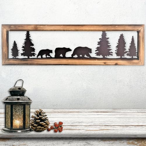 BestGiftEver Rustic Wood Frame Bear Wall Art, 34" Long