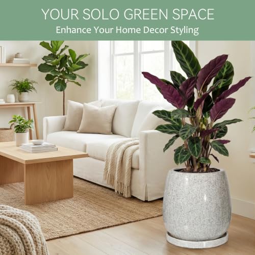 10.3 Inch Ceramic Glaze Plant Pot with Saucer, Flower Pots with Drainage Hole Mesh Net(Gray-Blue Dot) - color: Gray-blue Dot