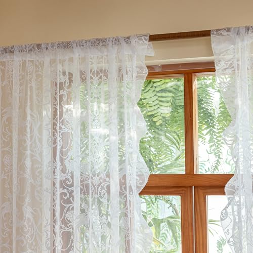 TUDECO White Lace Curtains 72 Inch Length, Vintage Floral, 2 Panels - color: White, size: 59"W x 72"L (Pack of 2)