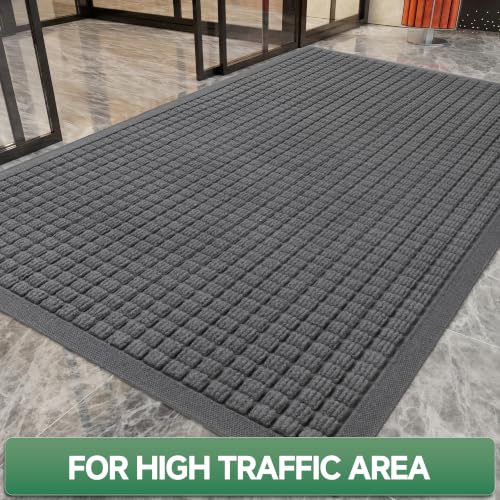 100pointONE Front Door Mat Outside Entrance, 48"x36" Doormat, Square Grey - color: Squares Grey, size: 3' x 4' (Rectangular)