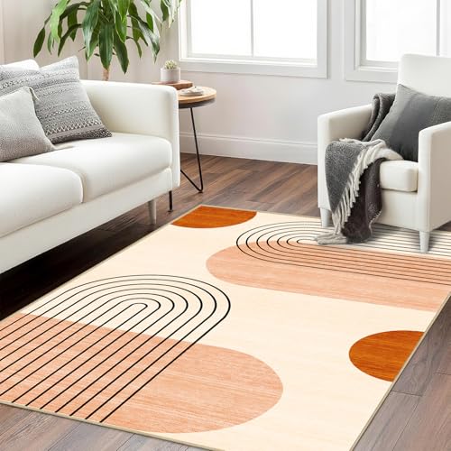 Boho Area Rug 4x6 for Living Room, Mid Century Modern Area Rugs Geometric Machine Washable Rug Non-Slip Printed Low-Pile Floor Carpet for Bedroom Dining Room Office, Orange - color: Boho, size: 4'x6'