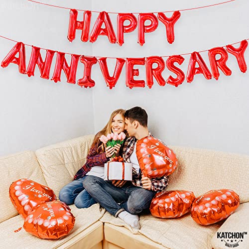 KatchOn, Red Happy Anniversary Balloons Banner - 16 Inch | Happy Anniversary Decorations | Red Happy Anniversary Backdrop - style: Red