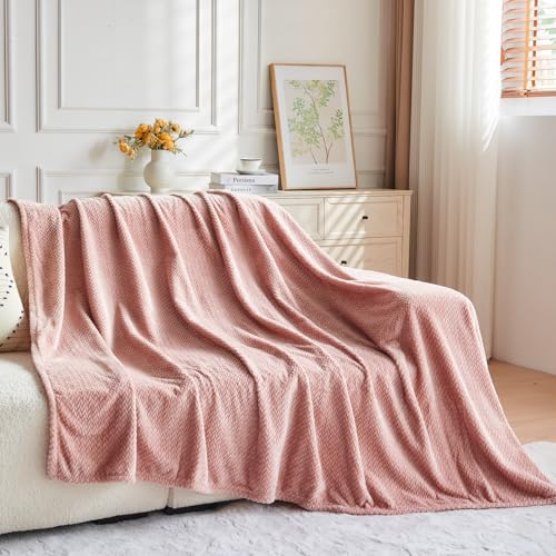 NEWCOSPLAY Fleece Leaves Pattern King Blanket, Dusty Pink, 90"x110" - color: Dusty Pink, size: King(90"x110")