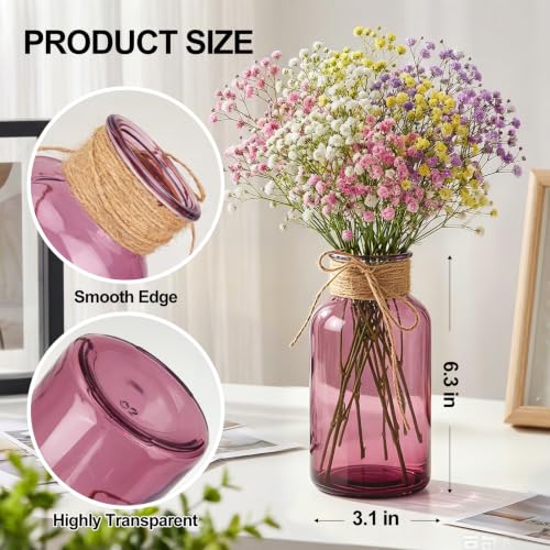 Mason Jars for Centerpiece Glass Flower Bud Vase Purple Vases, 6 Pc - color: Purple
