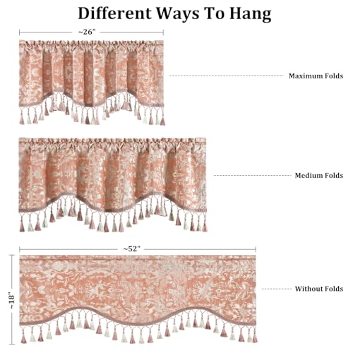 Leeva Velvet Scalloped Valance, Rod Pocket, 52 x 18, Romantic Pink, 1 Panel - color: Pink