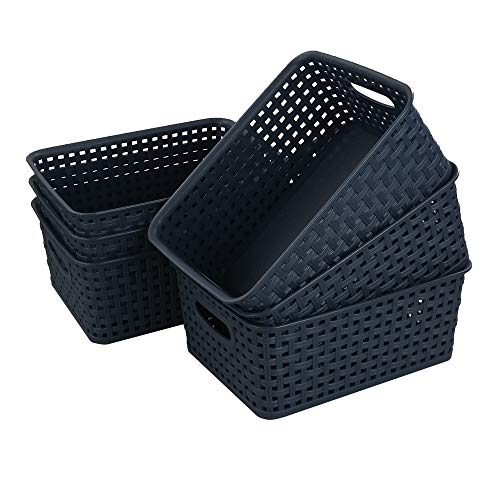 Sandmovie Plastic Weave Storage Baskets for Kitchen Bathroom, Navy Blue, 6 Packs - color: Navy Blue