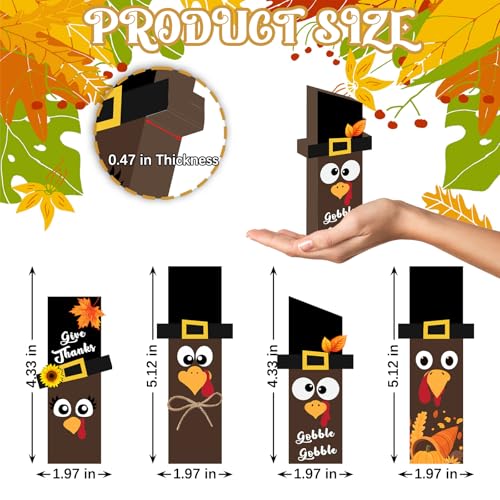 4PCS Thanksgiving Turkey Decorations Wooden Turkey Table Sign Thanksgiving Centerpiece Block Fall Tiered Tray Tabletop Decor for Office, Dining Room Harvest - color: Turkey