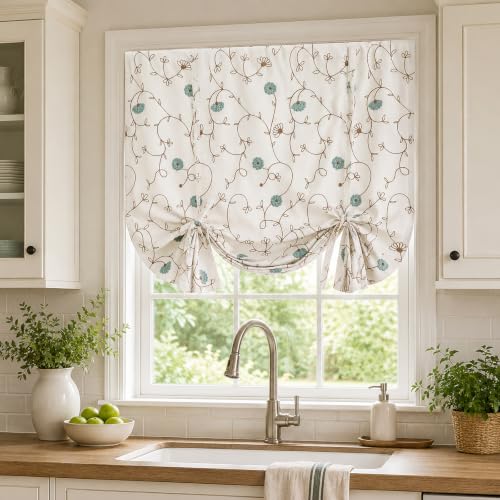VOGOL Blue Floral Tie-Up Curtain Shade, 42 x 63 Inches - color: Blue, size: 42"W x 63"L (Pack of 1)