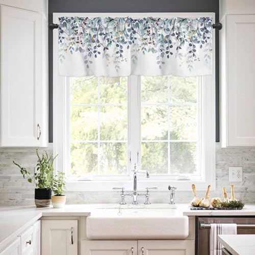 Dark Blue Eucalyptus Leaves Valances for Windows 1 Panel, 54x18 in - color: Eucalyptus Leaves-dark Blue, size: 54"W x 18"L (Pack of 1)