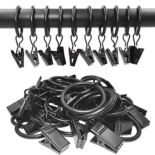 132 Pack Metal Curtain Rings with Clips, Drapery Clips with Rings, Drapes Rings 1 inch Inner Diameter, Fits Diameter 5/8 inch Curtain Rods, Black - color: Black, size: 1" I D 132 Pack